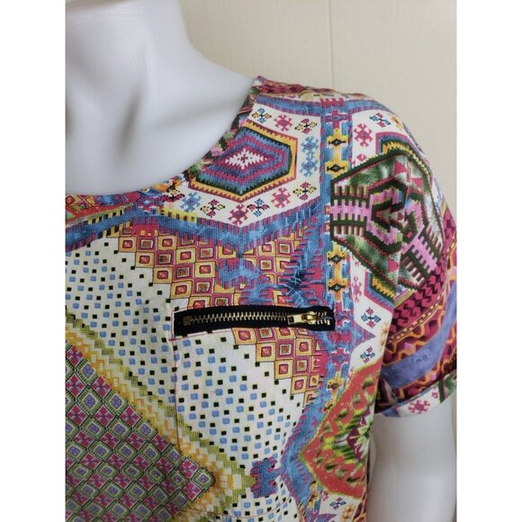 Papillon Boho Top Womens Large Aztec Ethnic Scarf Print Short Sleeve Raindrop - Picture 2 of 9